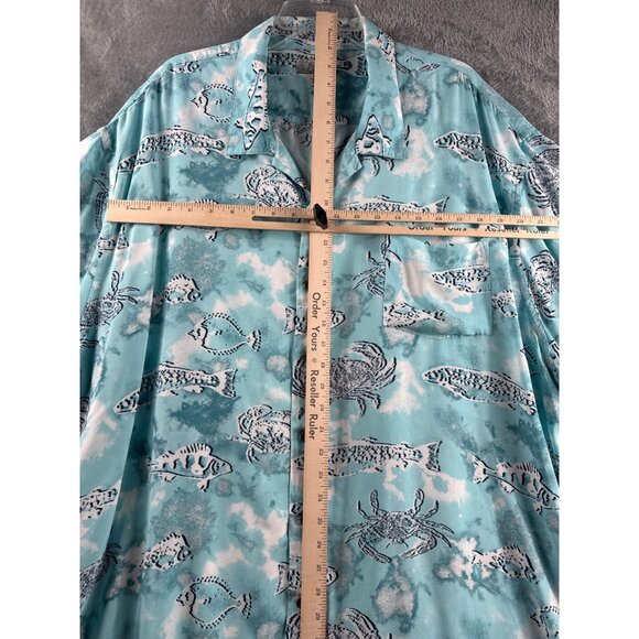 Mens Vintage Button-Up Hawaiian Themed Shirt With Crab & Fish Print Beach Shirt - Picture 4 of 8